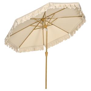 Strandparasoll med Fransar, Elegant Solskydd med Justerbar Lutning, Perfekt för Trädgård och Balkong, Khaki, 264 cm