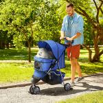 Hundvagn Husdjursvagn Buggy Blå Polyester för Hundar och Katter Hopfällbar och Lätt Perfekt för Resor