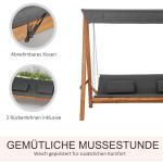 3-Sitsig Hammock med Bäddfunktion, Bekväm Trädgårdsgunga i Furu med Tak, Robust Hängsoffa för Avkoppling, Grå/Teak, 225,5 x 113 x 180 cm