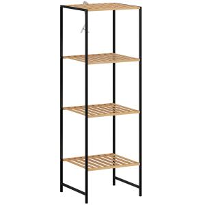 Badrumshylla 4 Våningar Naturfärgad Bambu och Stål för Badrum Fristående Förvaring Robust Design 37x33x110 cm