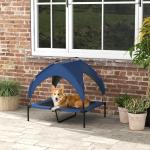 Hundsäng Husdjurssäng Mörkblå av Oxford Tyg för Stora Hundar Förhöjd Utomhussäng med Kapell 91 x 76 x 89 cm