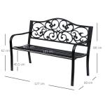 Trädgårdsbänk i Gjutjärn och Stål, Klassisk Parkbänk för 3 Personer, Robust Utemöbel för Trädgård och Terrass, Svart, 127 x 60 x 89 cm