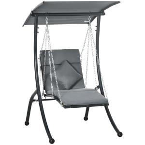 Hammock med Soltak och Dynor, Bekväm Trädgårdsgunga i Metall, Avkopplande Hängsoffa för Uteplatsen, Mörkgrå