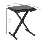 Höjdjusterbar Pianopall, X-formad Pianobänk med Konstläderkudde, Fällbar Pianostol för Klaviatur, 39 x 29 x 37–47 cm, Svart