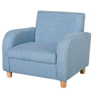 Barnfåtölj med Tjockt Skum och Sittdynor, Liggsoffa med Halkskyddsfötter, för Barn 3–5 År, Trä och Linne, Blå, 49 x 45 x 44,5 cm