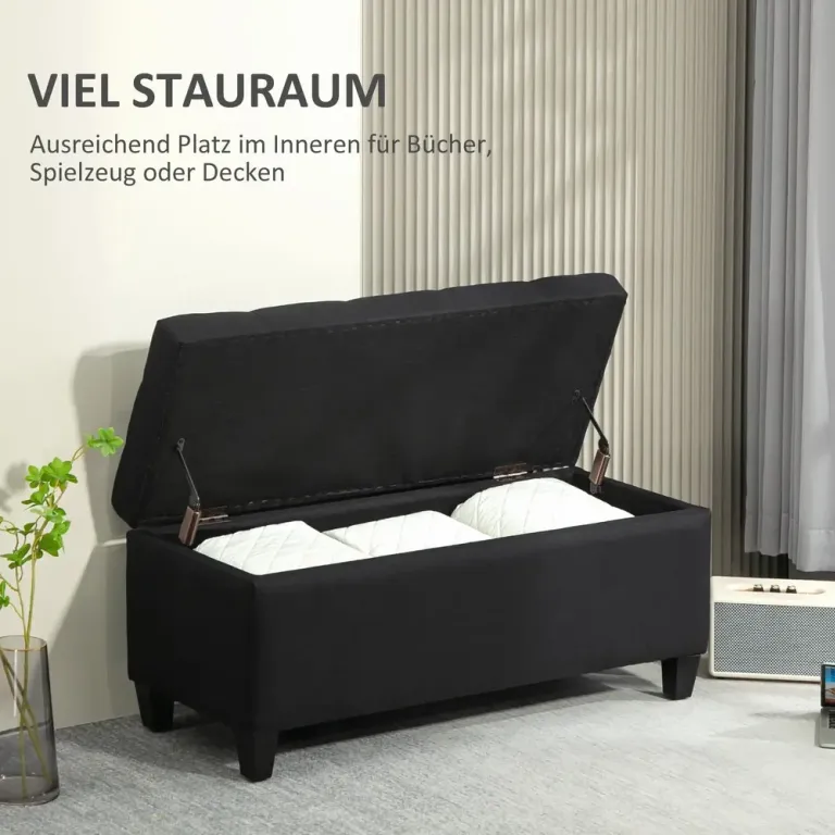 Sittbänk med Förvaring & Knapphäftning Svart