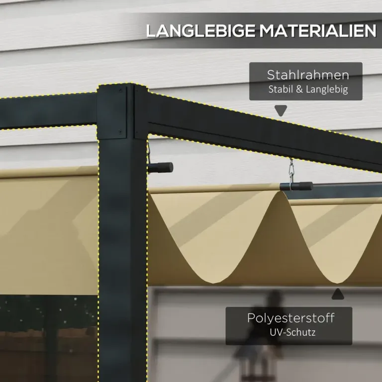 Pergola Trädgårdspaviljong med Tak Khaki av Stål 4 x 3 m