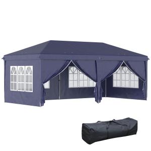 Hopfällbar Paviljong Partytält Blå av Stål och Oxford Tyg för Trädgård och Evenemang med Sidoväggar och Fönster UV-skydd 5,85 x 2,95 m