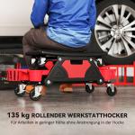Verkstadspall med Avtagbara Hjul, Förvaringsutrymme och 135 kg Lastkapacitet, Röd, 33 cm