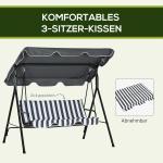 Hammock Trädgårdsgunga 3-Sits Grå Vit av Tyg och Metall för Trädgård och Terrass Gunga med Sittdyna 240 kg 172 x 110 x 153 cm
