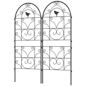 Metallspaljéset Om 2 För Pluggning, Rostsäker Spaljé Med Fågeldesign För Klätterväxter, 50 X 120 Cm, Spaljé För Krukväxter, Plantspaljé För Tomater, Blommor, Klätterväxter, Svart