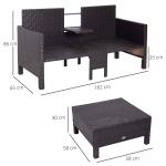 Trädgårdssoffset Brun Polyrattan och Metall med 2 Soffpall och Kuddar för Trädgårdslounge och Terrass