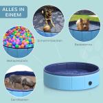 Hundbassäng Plaskdamm Blå PVC och Trä för Hundar Robust Pool Halkfri Botten 80 X 20 Cm