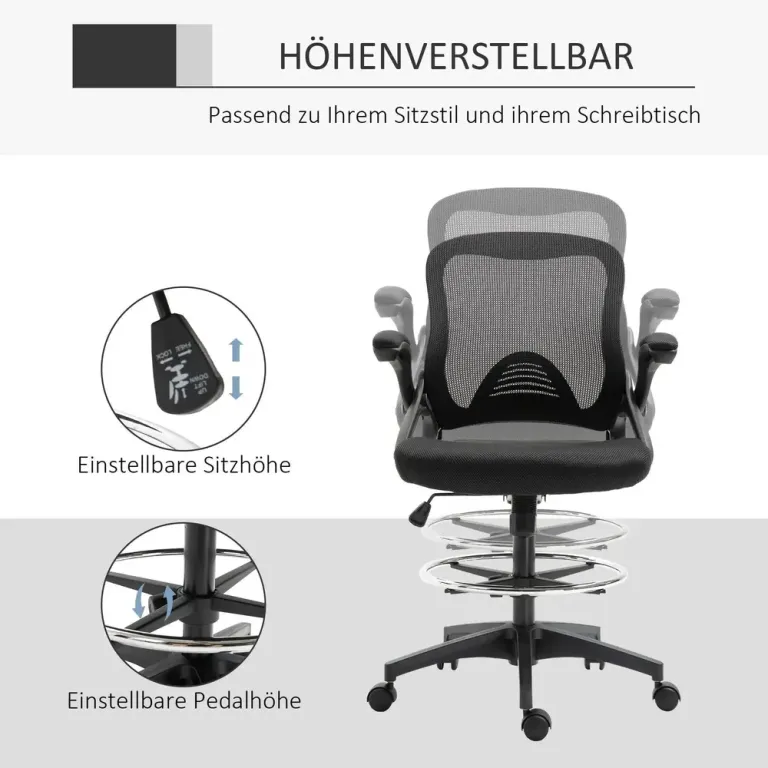 Kontorsstol med Ståfunktion Fotstöd 64 x 60 x 106–126 cm