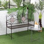 Trädgårdsbänk med Mosaik, Dekorativ Parkbänk med Ryggstöd i Metall, Robust Utemöbel för Trädgård, Brun, 121 x 52 x 93 cm, 220 kg