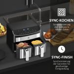 Multifunktionell Airfryer, 8 L, 2 Korgar, 60 min Timer, Silver + Svart