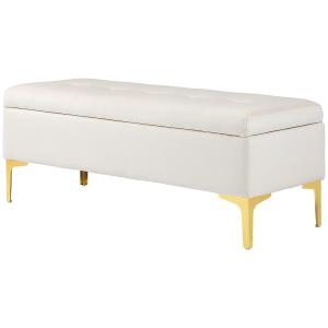 Bänk Sängbänk Beige av Sammet och Metall för Sovrum och Hall Stoppad Förvaringsbänk med Metallben 120 x 44 x 44,5 cm