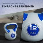 Kettlebell 12 kg, Ergonomisk Träningsvikt för Styrka och Kondition, Skonsam mot Golv, Blå