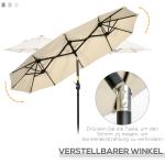 Trädgårdsparasoll med Dubbeltak, Stort Marknadsparasoll med Lutningsfunktion, Väderbeständigt Vindskydd, Khaki, 285 x 147 cm