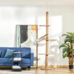 Klösträd Golv-till-Tak, Justerbar Klösmöbel med Sisalpelare, Aktivitetscenter för Katter som Sparar Plats, Ljusbrun, 43 x 27 x 228-260 cm