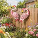Trädgårdsfigurer Flamingo 2 Pack Röd Metall för Trädgård och Damm Dekorativa Fågelstatyer med Blomstermönster Väderbeständig Konst med Markankare