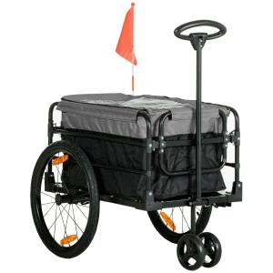 Cykelkärra och Transportvagn 2-i-1, Robust Lastvagn med Luftdäck, Smidig Transport av Last upp till 40 kg, Svart, 130 x 64 x 103 cm