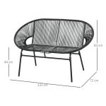 Trädgårdsbänk Parkbänk Svart av Polyrattan och Stål för Terrasser och Balkonger 2-Sits Bänk Robust Stålkonstruktion Lastkapacitet upp till 260 kg