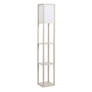 Golvlampa 3 Hyllplan Innerbelysning E27 upp till 40 W E1-MDF och Akryl Ek och Vit 26 X 26 X 160 Cm