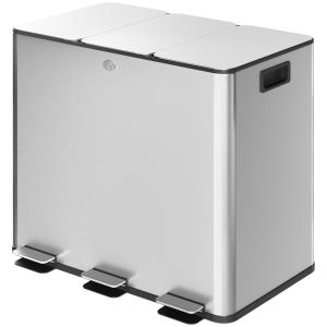 Papperskorg med 3 x 20 L Fack, Deodorantlock, Fingeravtryckssäker, Mjukstängd, Silver