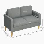 Soffa Loveseat 2-Sits Liten Soffa Ljusgrå av Tyg med Manchesterlook och Trä för Vardagsrum Modern Stoppad Soffa med Förvaring 117 x 63 x 79 cm