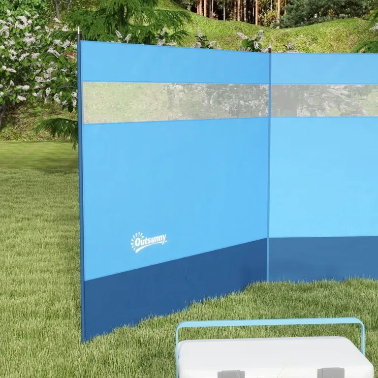 Vindskydd Campingskyddsskärm med Fönster Blå 440 x 140 cm