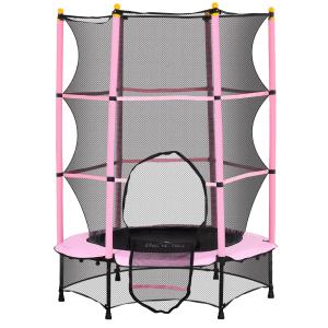 Barnstudsmatta Trädgårdstrampolin Rosa av Metall och Nät för Barn 3-10 År Studsmatta med Skyddsnät 50 kg Ø 140 cm