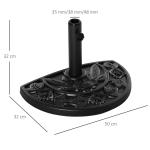 Parasollställ Paraplyfot Svart av HDPE och Plast för Trädgård och Balkong Halvrund med Blommotiv Passar Ø35-48mm Stänger 9 kg