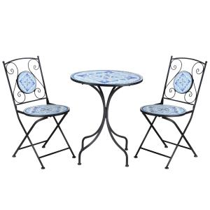 Bistroset i Metall 2 Personer, Kompakt Balkonggrupp med Bord och Stolar, Hopfällbar Utemöbel för Liten Yta, Blå, 61 cm