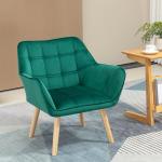 Enkelfåtölj Relaxfåtölj Grön av Sammet och Trä för Vardagsrum och Sovrum Skandinavisk Stoppad Fåtölj 64 x 62 x 72,5 cm