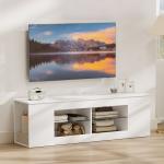 TV-Bänk 140 cm Vit Spånskiva och Glas för Vardagsrum Modern Mediamöbel med 6 Fack och Hyllor Robust och Stilren Design