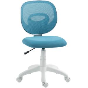 Kontorsstol Barn Blå Tyg och Plast för Barnrum och Läxläsning Ergonomisk Skrivbordsstol med C formad Ryggstöd och Hjul Bekväm Sits