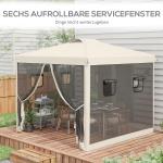 Hopfällbart Lusthus, Justerbar Höjd, Nätgardiner, Bärväska, Metallram, Beige, 3 x 3 x 3 m