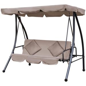 Hammock Trädgårdsgunga 3-Sits 2-i-1 Beige av Stål ve Tyg för Trädgård ve Terrass Gunga med Liggfunktion 340 kg 200 x 125 x 170 cm