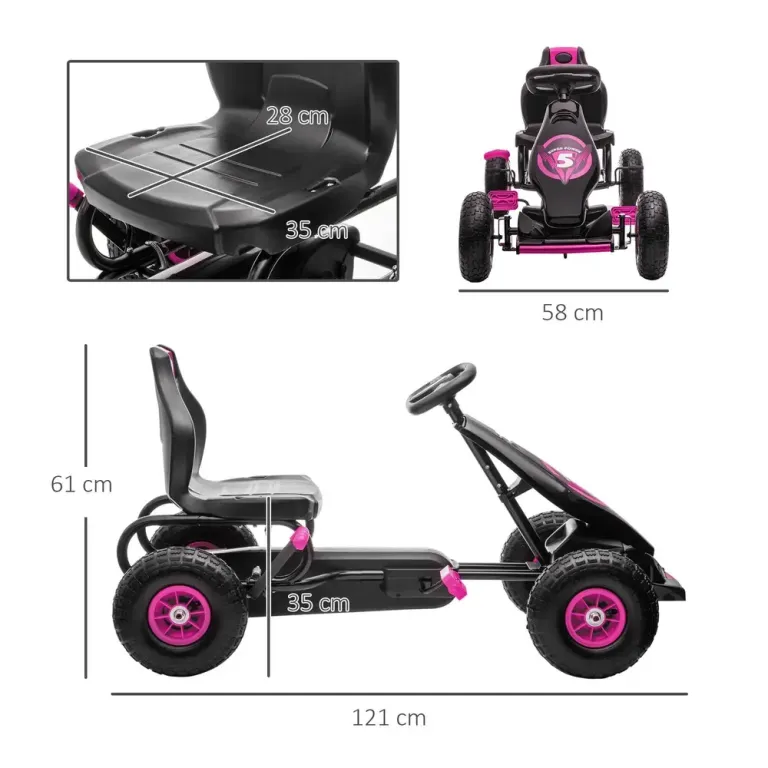 Trampbil &Amp; Go-Kart med Justerbart Säte Rosa