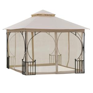 Trädgårdstält med Dubbeltak Myggnät och Sidoväggar Ventilationsluckor Polyester Beige Svart 295 X 295 X 275 Cm