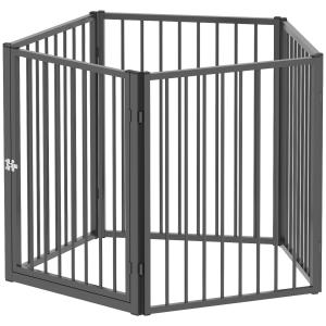 Hundhage med 5 Paneler och Hopfällbar Design för Säker Djurförvaring Hållbar och Stabil Svart Metall för Inomhus och Utomhus