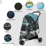 Hundbuggy upp till 10 kg, Vikbart Säkerhetskoppel, Regnskydd, Förvaringskorg, Blå + Svart