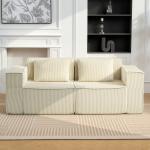 Soffa 3 sits Beige Manchester och Trä för Vardagsrum Bekväm Soffa med Breda Armstöd och 2 Kuddar Modern Design Mjuk Stoppning