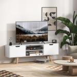 TV-Bänk TV-Skåp Vit av Trä för Vardagsrum Lowboard med 2 Skåp och Hyllor upp till 65 Tum 150 x 39 x 50 cm