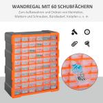 Sorteringslåda för Smådelar, 60 Fack, Orange, 38 x 16 x 47,5 cm