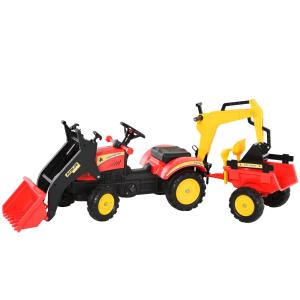 Pedaltraktor med Släp och Frontlastare Pedalgrävare för Barn från 3 År Röd 179 X 42 X 59 Cm