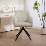 Swivel Accentstol Stoppad med Tygöverdrag, Armstöd och Stålben för Vardagsrum, Beige