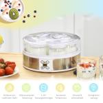 Yoghurtmaskin med 7 Glas, Rostfritt Stål, Silver + Vit, 24 x 24 x 13 cm