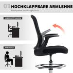Kontorsstol Hög Svart Tyg och Plast för Hemmakontor Arbetsstol med Fotring och Ländryggsstöd Justerbar Höjd 62x59x119 cm